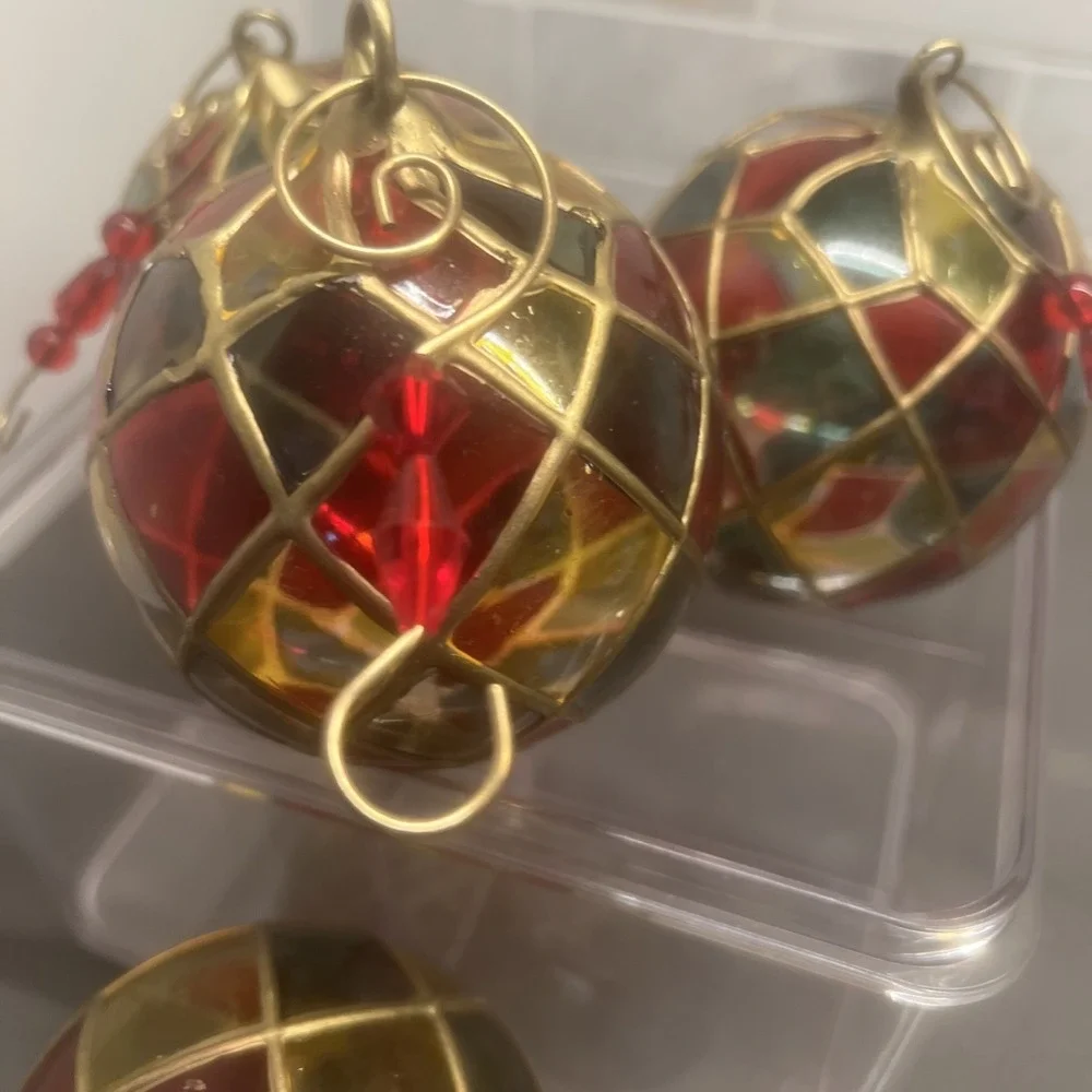Faux Stained Glass (plastic) Christmas Ornaments Some Small Defects  Set Of 4